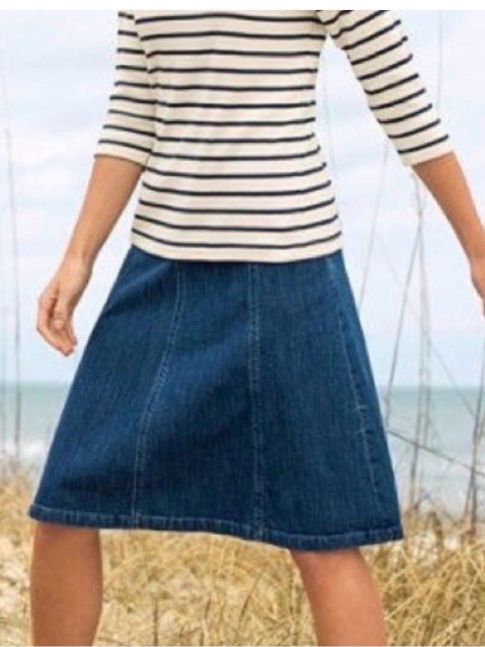Vintage L.L.Bean Women’s Classic Fit Paneled Denim A-Lone Cotton Skirt Size 16 R